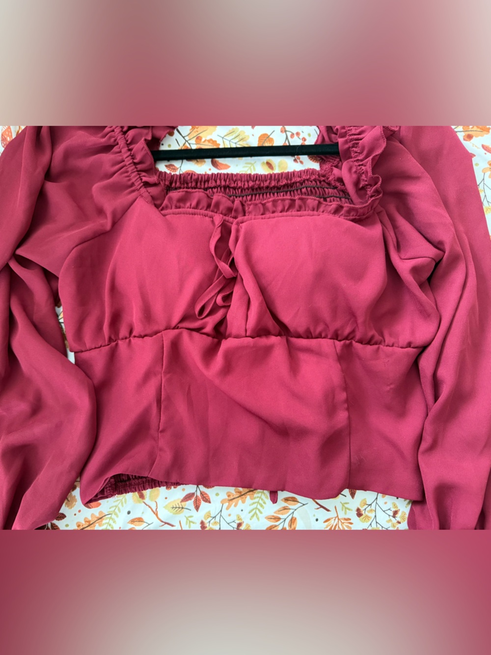 SHEIN Wine Red Long Sleeve Crop Top
